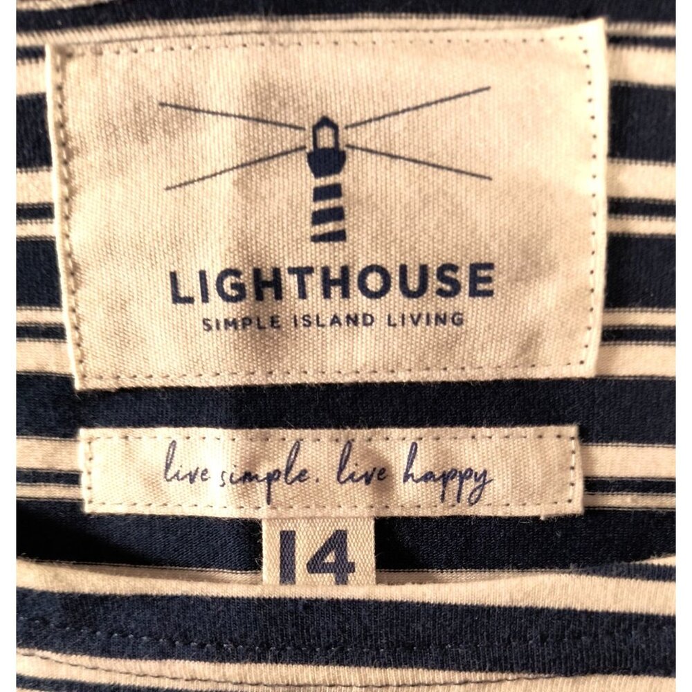Lighthouse Womens Navy & White Striped Long Sleeve Top Size 14 Embroidered Logo - Picture 3 of 6